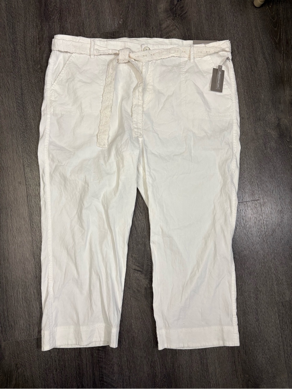 NWT Soft Surroundings Size 22W White Linen Blend Cropped Wide Leg Pants Resort